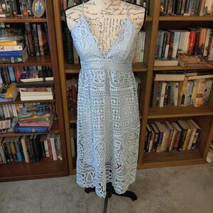 Bardot Light Blue Crochet Spaghetti Strap Dress Size 6 Euc